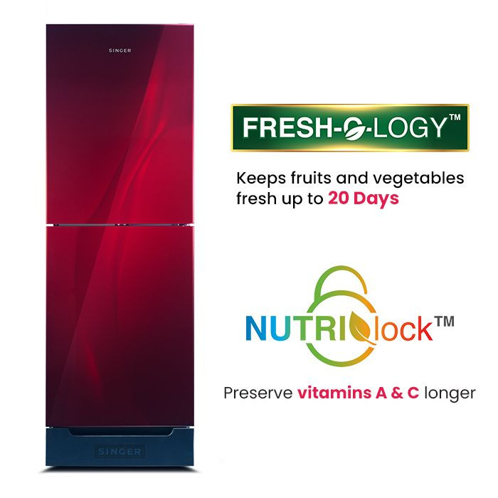SINGER Bottom Mount Refrigerator | 260 Ltr | FBDS260Z-RG | RED
