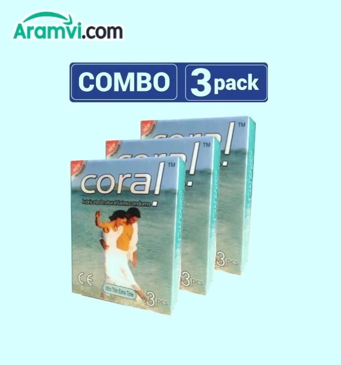 Coral - Ultra Thin Extra Time Lubricated Natural Latex Condom - Combo Pack - 3 Packs -9pcs