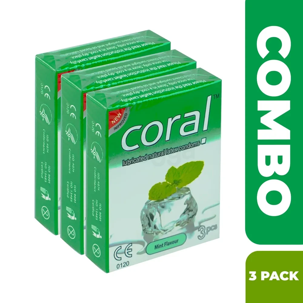 Coral - Mint Flavors Lubricated Natural Latex Condom - Combo Pack - 3 Packs