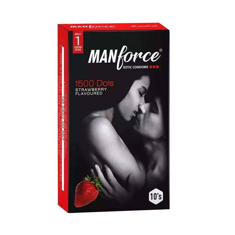 Manforce Xotic Strawberry Flavoured 1500 Dots Condom - 10Pcs Pack