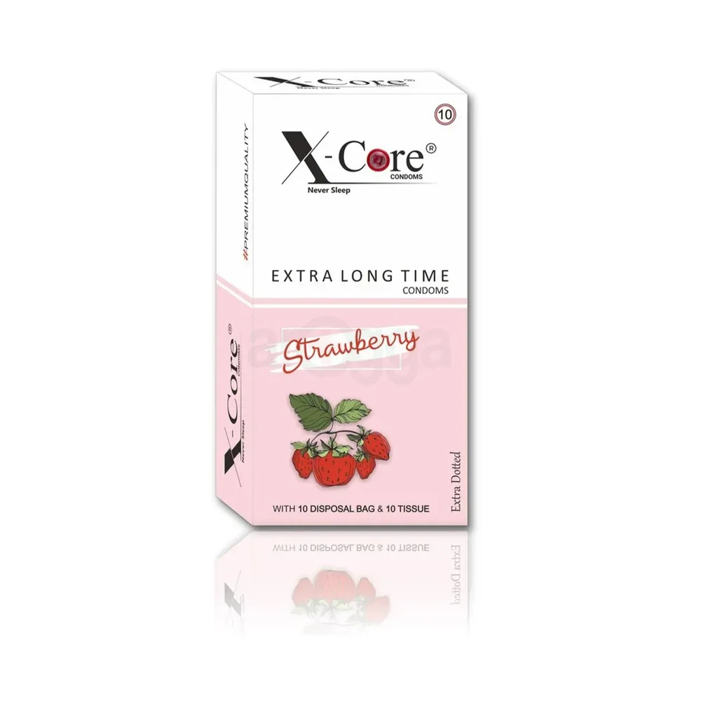 X-Core Extra Time Long Lasting Dotted Condom (Strawberry Flavoured) - 10Pcs Pack(India)