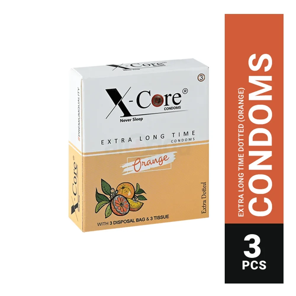 X-Core Extra Time Long Lasting Dotted Condom (Orange Flavoured) - 3Pcs Pack(India)
